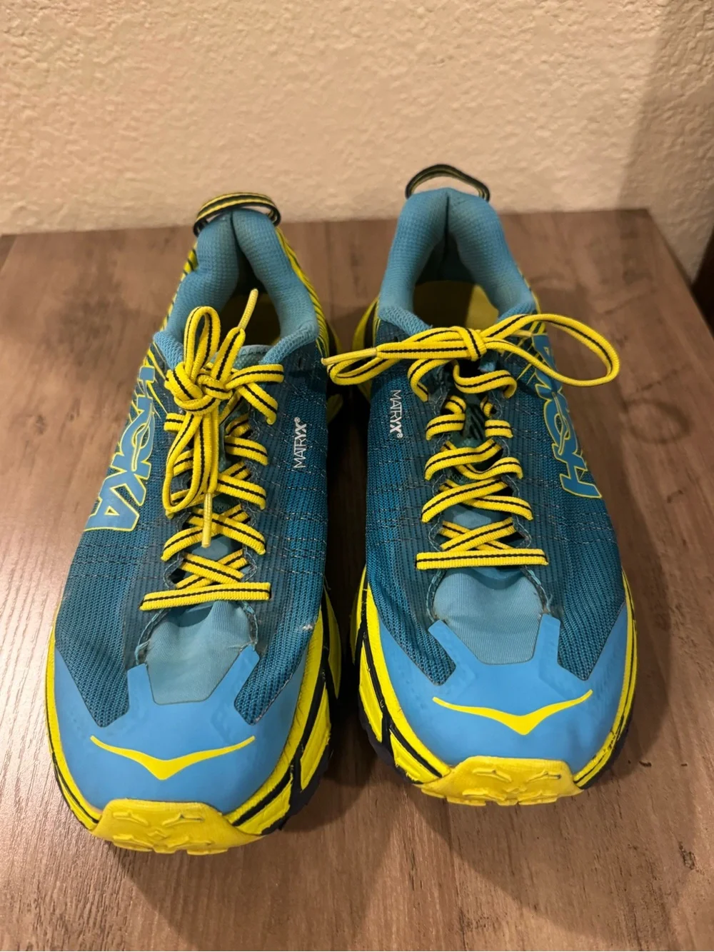 Hoka One One Blue And Yellow Evo Mafate 2 Trail Sneakers Size 7.5